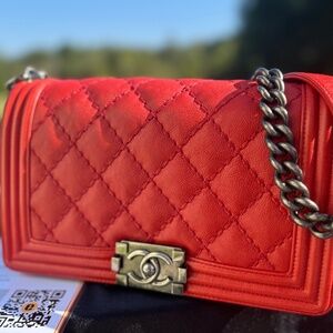 Fiery Red Caviar Leather with Ruthenium Hardware- Chanel Medium Boy Bag
